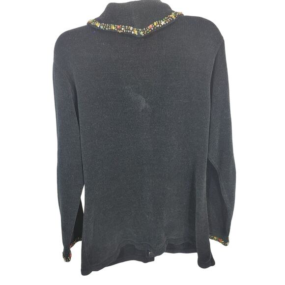 VTG J Two Black Embellished Jewel Chenille Knit Cardigan Sweater Womens Size XL - Picture 2 of 13